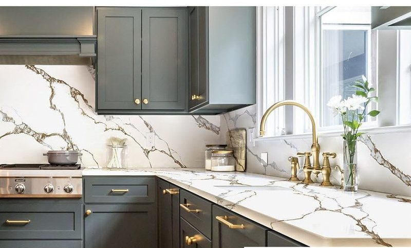 Grey Shaker kitchen cabinets in a finished kitchen