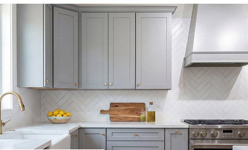 Light Grey Shaker kitchen cabinets in a finished kitchen