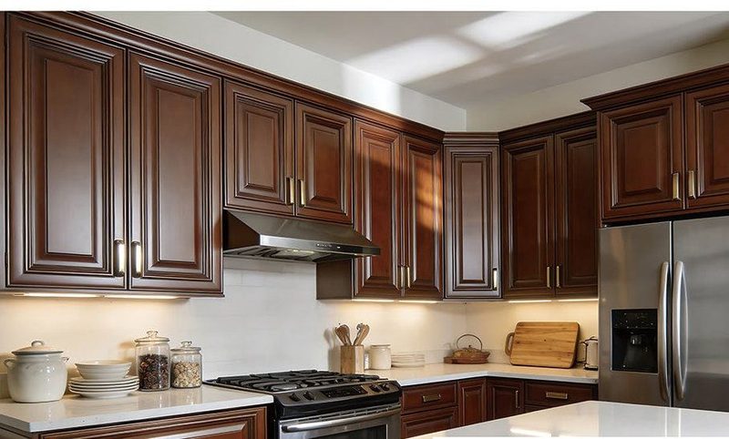 Maple Walnut kitchen cabinets in a finished kitchen