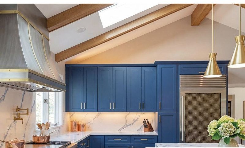Ocean Blue kitchen cabinets in a finished kitchen