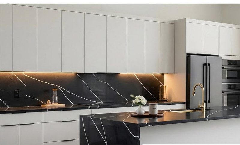 Snow Clay kitchen cabinets in a finished kitchen
