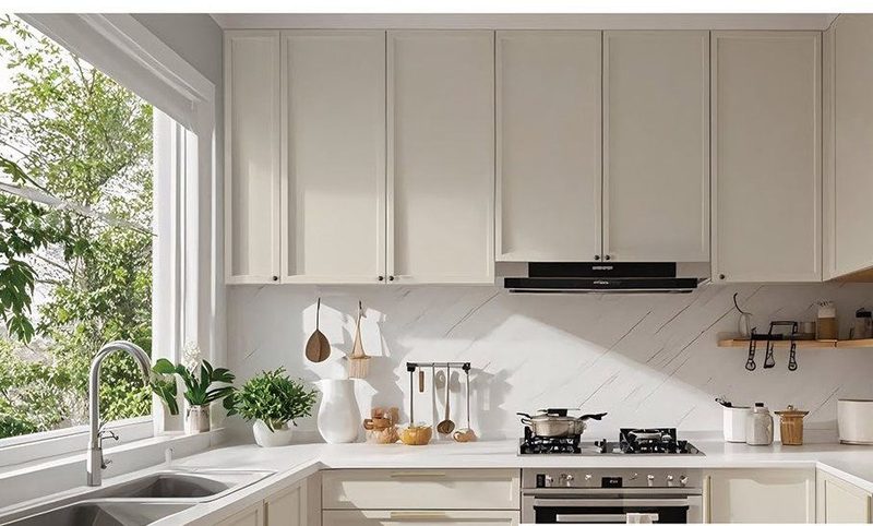 Vanilla Creme kitchen cabinets in a finished kitchen